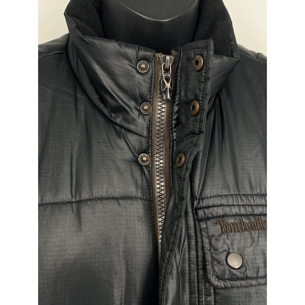 Timberland Men Blue Quilt Puffer Vest Medium Snap Button Pockets Sleeveless EUC - Picture 5 of 10
